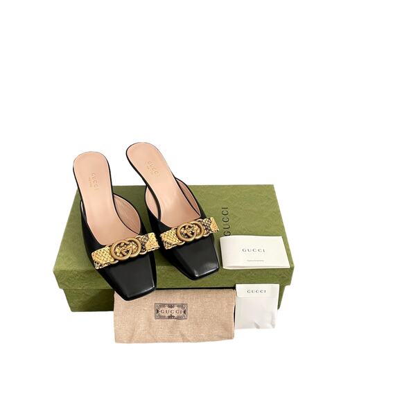 New GUCCI Women's BLACK Interlocking G Python Bow Mule Size 37.5 EUR | US 7.5 - Picture 14 of 14